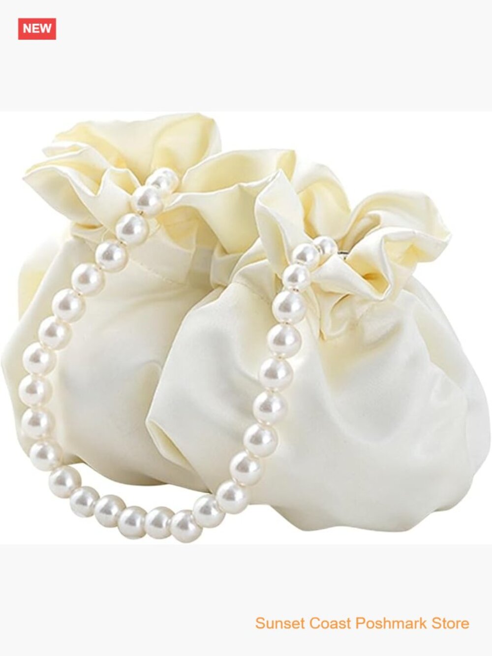 Satin Hobo Bag with Faux Pearl Chain Wristlet Evening Clutch Purse Mini Bucket